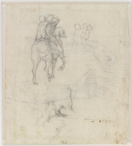 Estudios de un caballo con dos jinetes desnudos y un torso masculino